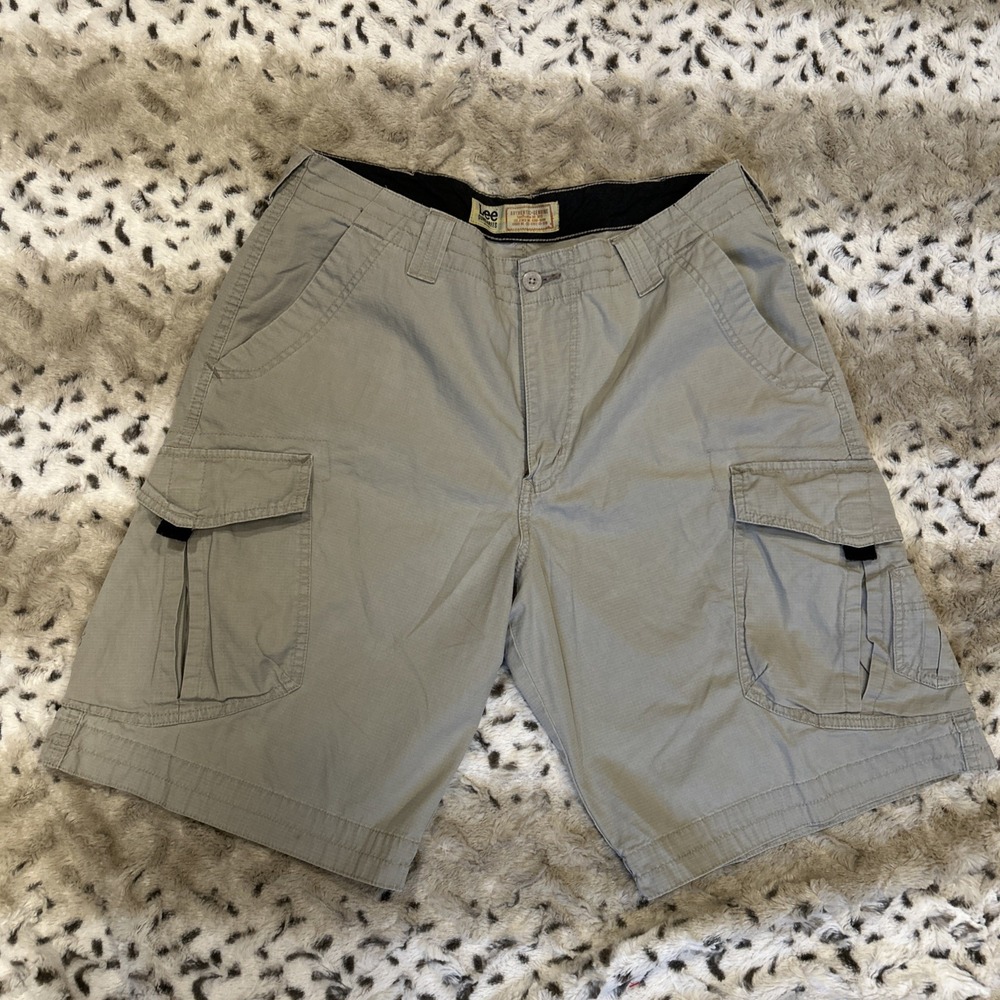 Vintage Lee Dungarees Shorts Mens 36‎ Gray Double Cargo Work Wear Cotton